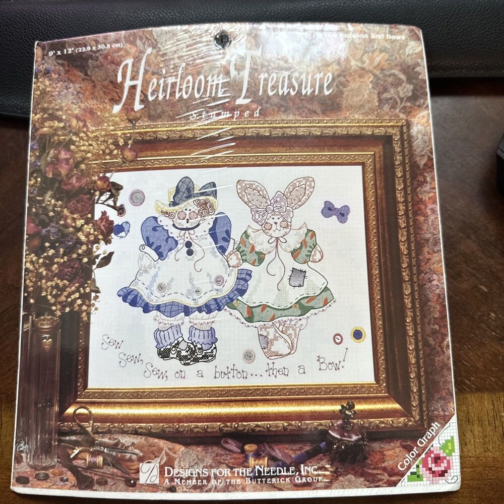 Vintage NEW Heirloom Treasure "Mice Sewing" #5238 Cross Stitch Kit 8" x 10"